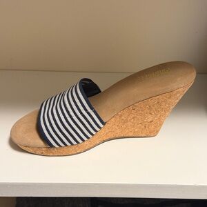 Navy Striped Cork Wedge Sandals